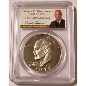1974 S Clad Eisenhower Dollar Proof PR69 DCAM PCGS 40th Anniversary Label
